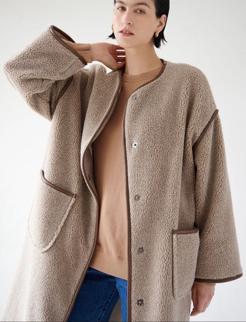 Velvet by Graham & Spencer $378 Greenwich Faux Sherpa Long Coat Taupe Size S NWT - Picture 8 of 16